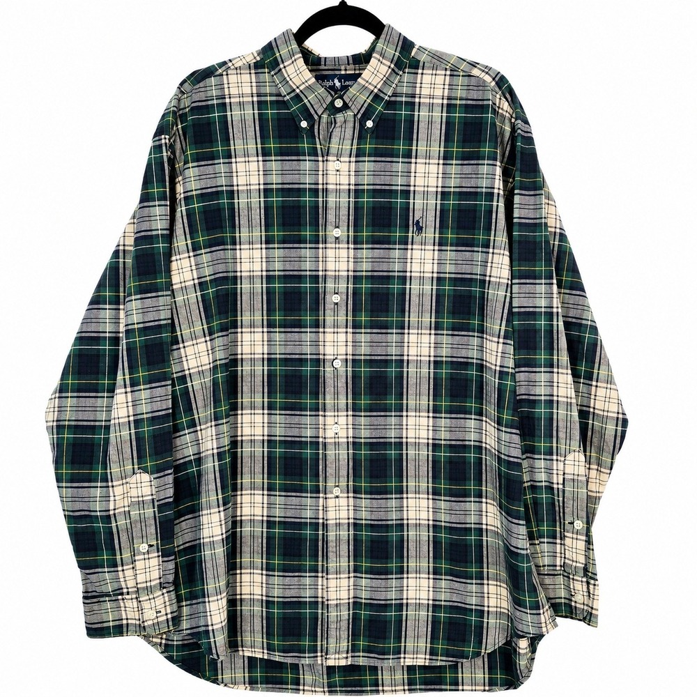 VTG Ralph Lauren Button Down Mens XL Green Plaid Blake Cotton Preppy Classic L/S
